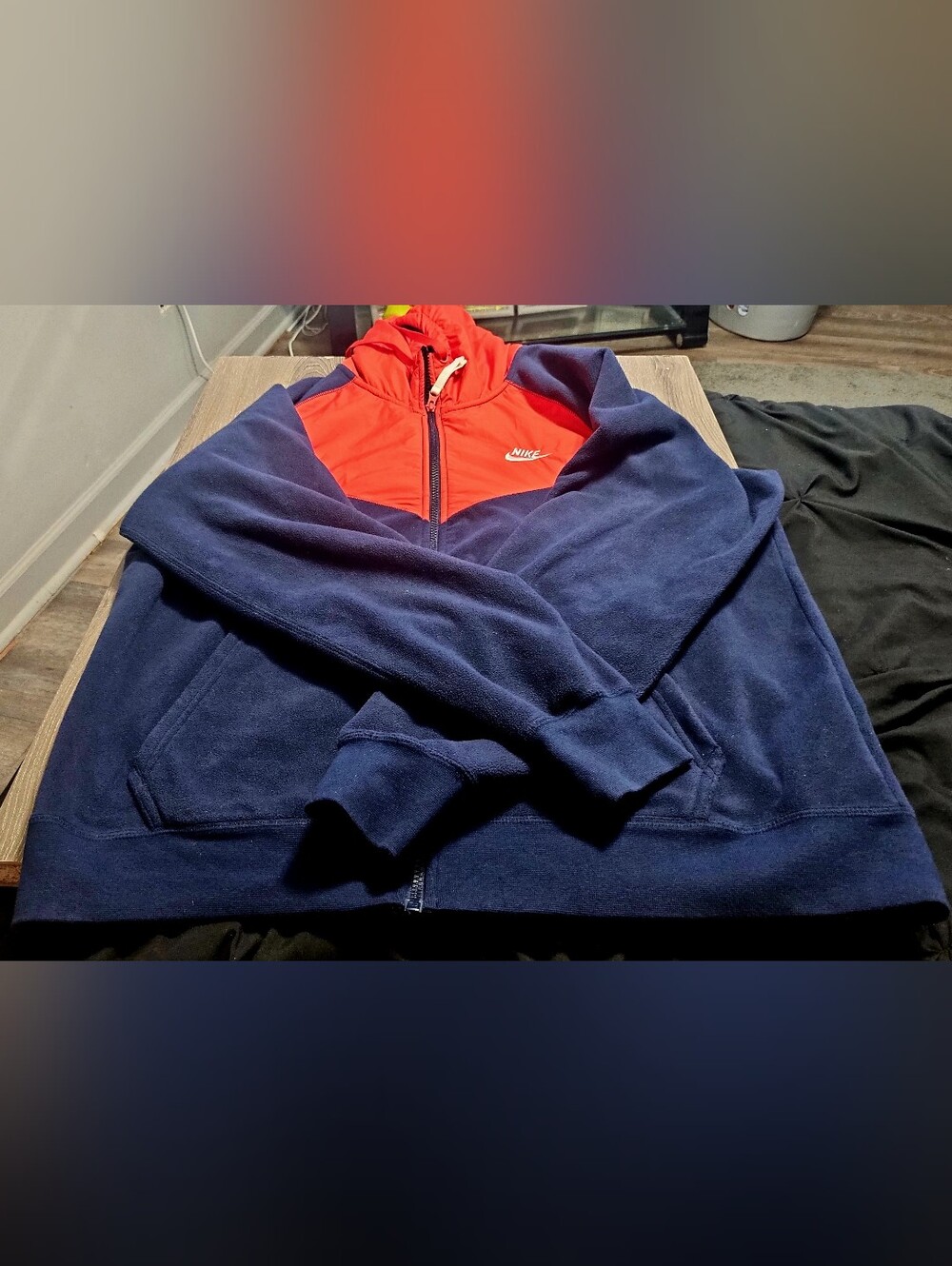 Nike Mens Sportswear Full zip Fleece Hooded Jacket Navy Blue/Orange Size LG